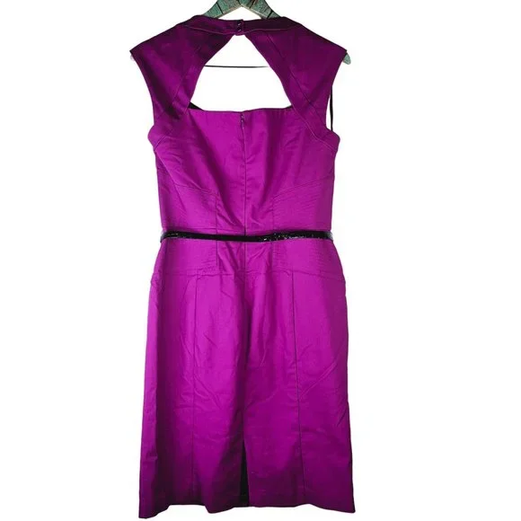 White House Black Market Magenta Open Back Pleated Cocktail Sheath Dress, Sz 10 - Picture 6 of 10